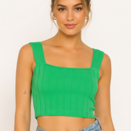 Cropped Feminino Canelado Viscose Não Transparente Alça Larga