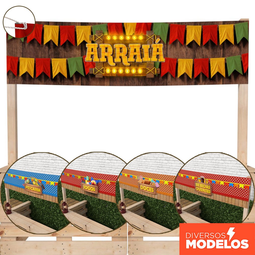 Faixa Festa Junina para Barraca Horizontal Decoração Painel Arraiá 2,00×0,50m Em Tecido