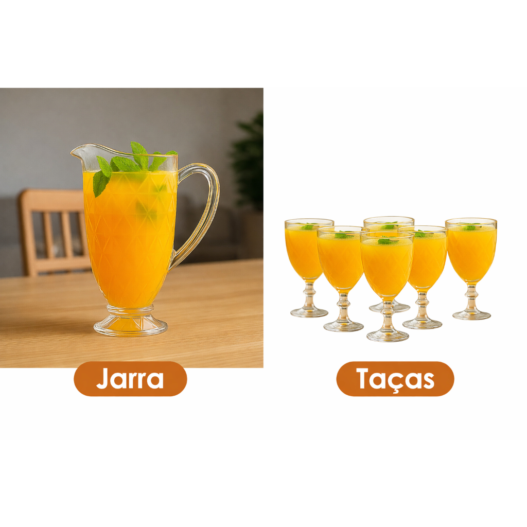 Jarra 1200ml Diamond ou 06 Taças 325ml Diamond Suco Agua Transparente Luxo Possui Variações em Oferta na Shopee