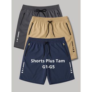 KIT Com 3 Peças Shorts Masculino TAM PLUS G1 ao G5 Tecido Lycra+Elastano Cordão bolsos zipper Casual Corrida