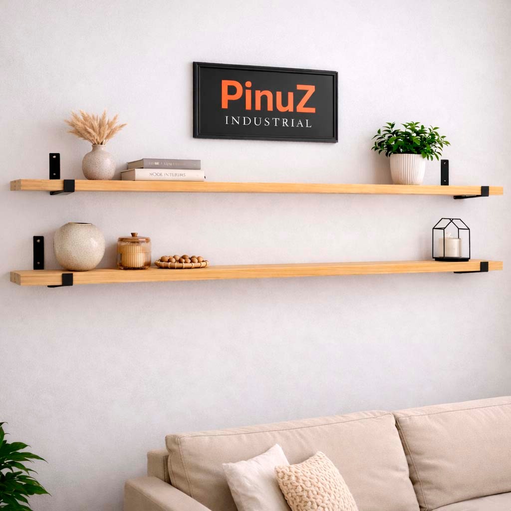 2 prateleiras de madeira com suporte invertido