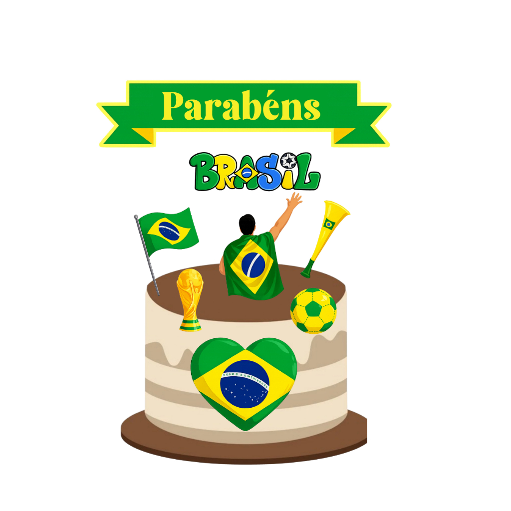 Topo de bolo BRASIL COPA DO MUNDO 2026 personalizado com nome e idade vai brasil hexa
