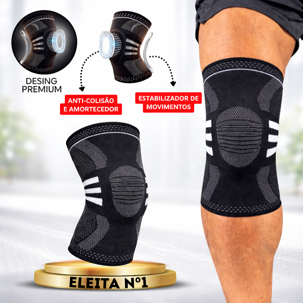 Joelheira de Compressão Ortopédica Flexível 3D LegFix Preta Original Promoção Estabiliza Exercícios e Alivia Dores