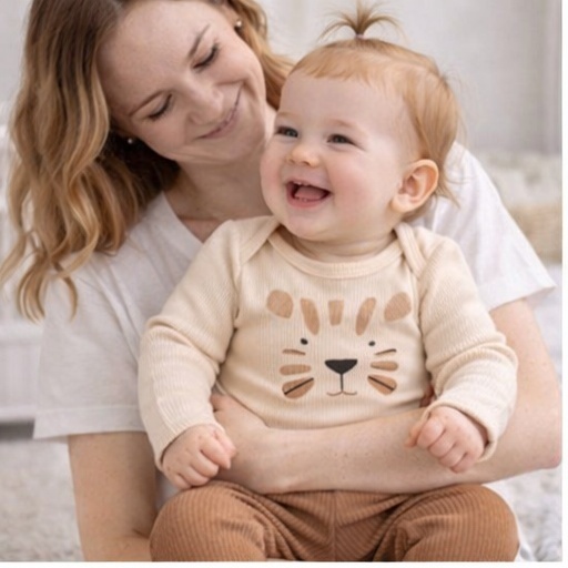 Conjunto Body Bebê Pagão Canelado Longo Tigrinho