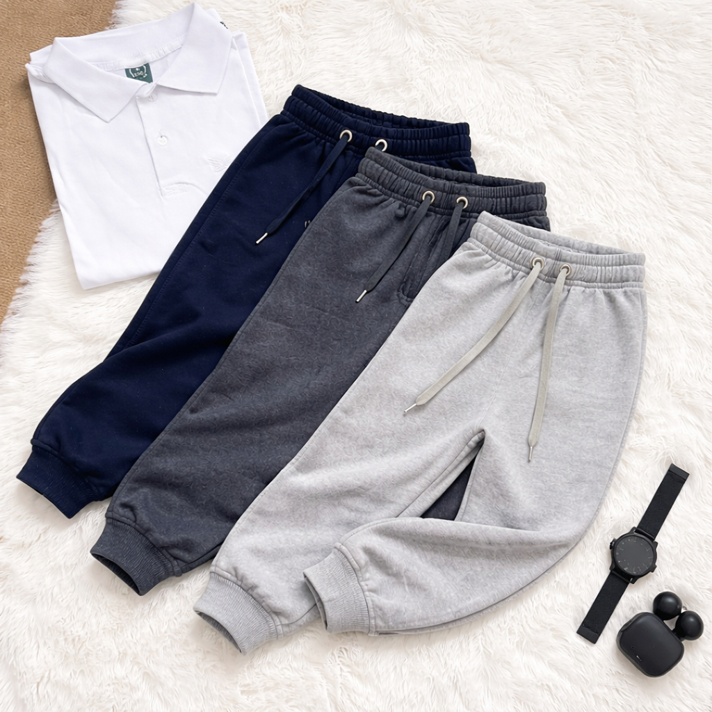 Kit com 3 calças moletom infantil crianças com elástico e cordão na cintura em Oferta na Shopee