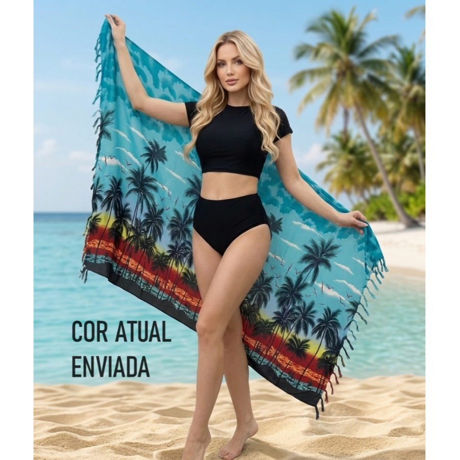 Canga de praia estampa coqueiros 1,80x1,10 saída de praia e banho de poliéster Canga indiana Grande Original da India em Oferta na Shopee