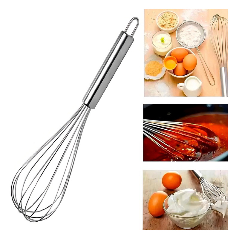 Batedor De Ovos Inox Misturador Omelete 26cm Punho Confortável
