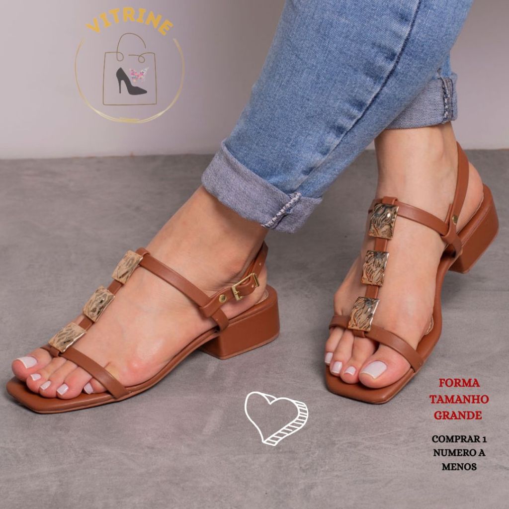 Sandália Salto Baixo Bloco Feminina Fivela Aplique Enfeite Metalizado Verao em Oferta na Shopee