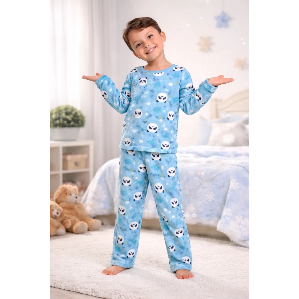 Pijama Infantil Menino Inverno Plush Manga Longa Soft Peluciado Estampado Sortidos