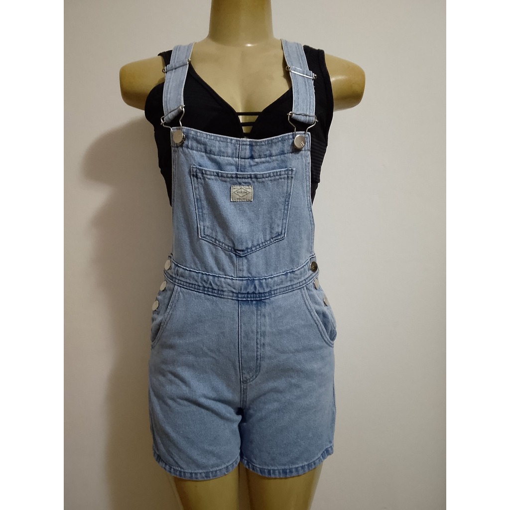 Jardineira jeans curta Youcom tam 36 usado bom estado