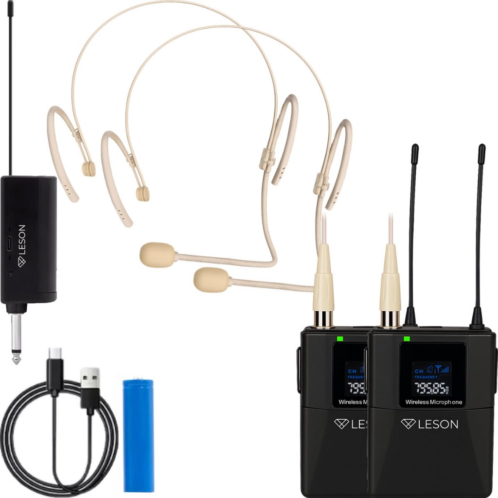 Kit 2 Microfones Headset Sem Fio Leson LS307 P10 Para Live Aula Podcast Bege em Oferta na Shopee