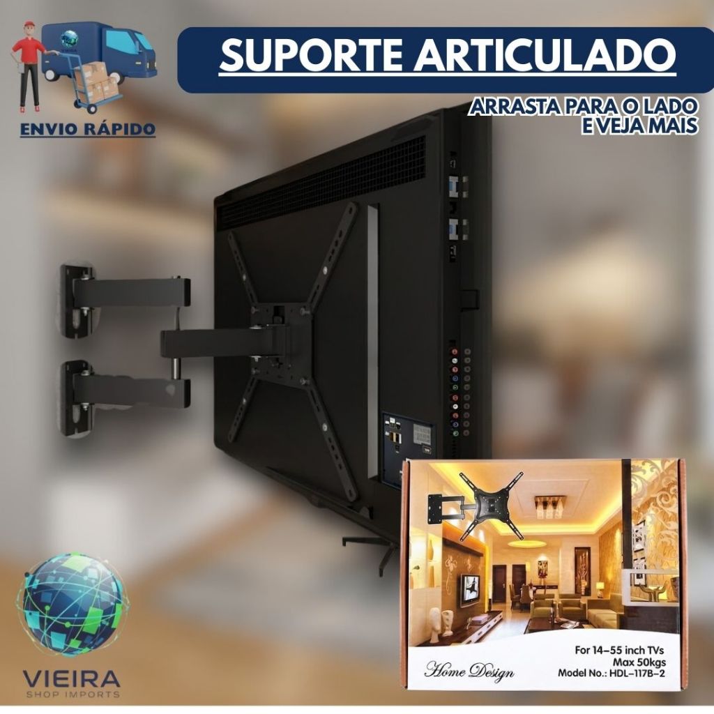 Suporte tv articulado de parede ajuste de ângulo para monitor de 14 até 55 polegadas led plasma lcd fácil instalação