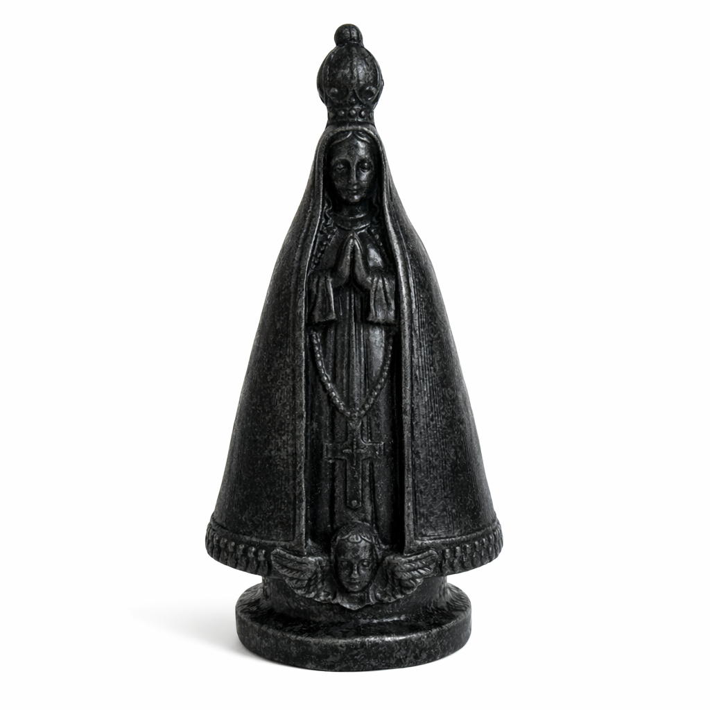 Escultura Nossa Senhora Aparecida em Mármore 18cm Imagem Religiosa Luxo Mármore Escura Decoração Sacra