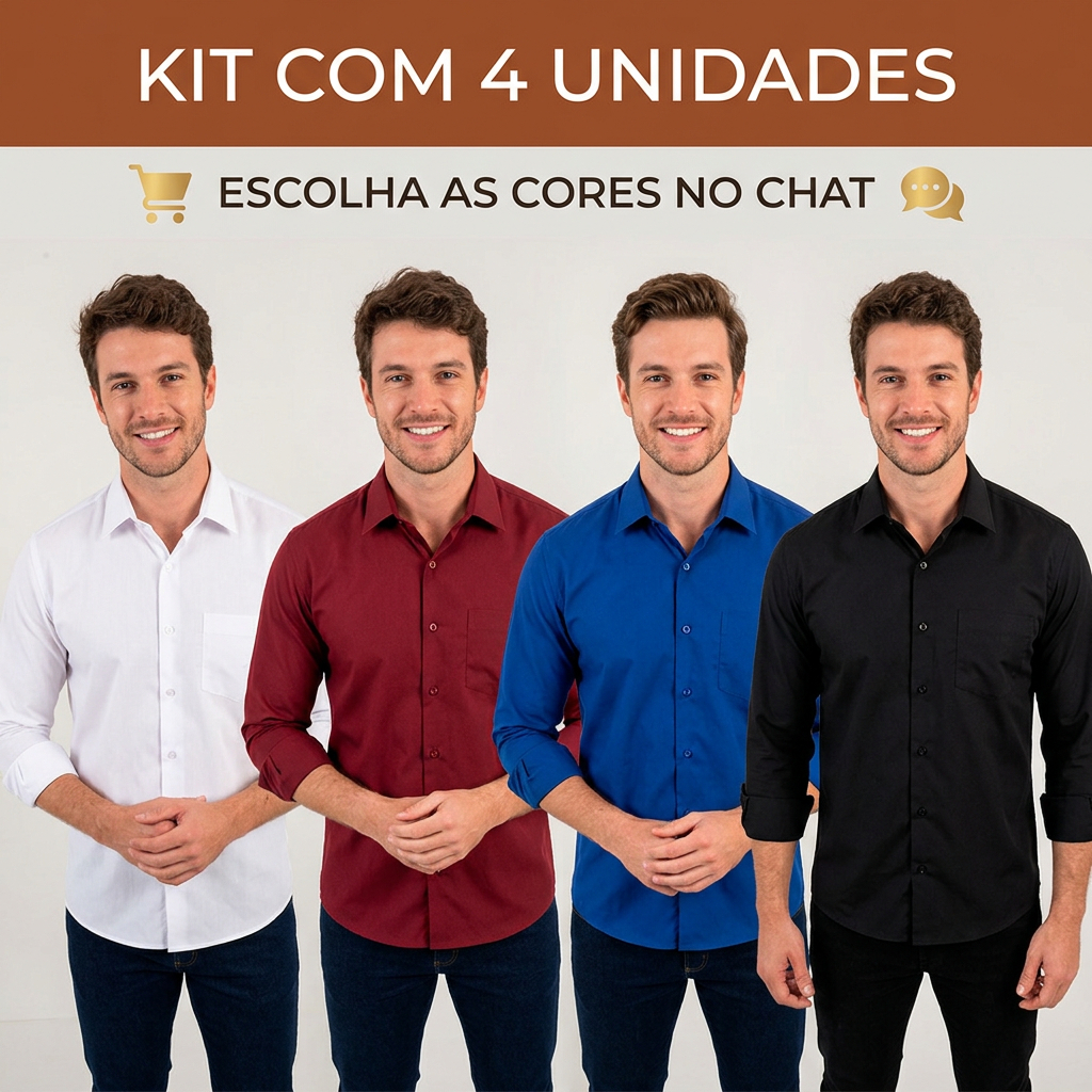 Kit 4 Camisa Social Manga Longa Camisa Masculina Social Microleve Blusa Social Tecido Não Amassa Camiseta Social
