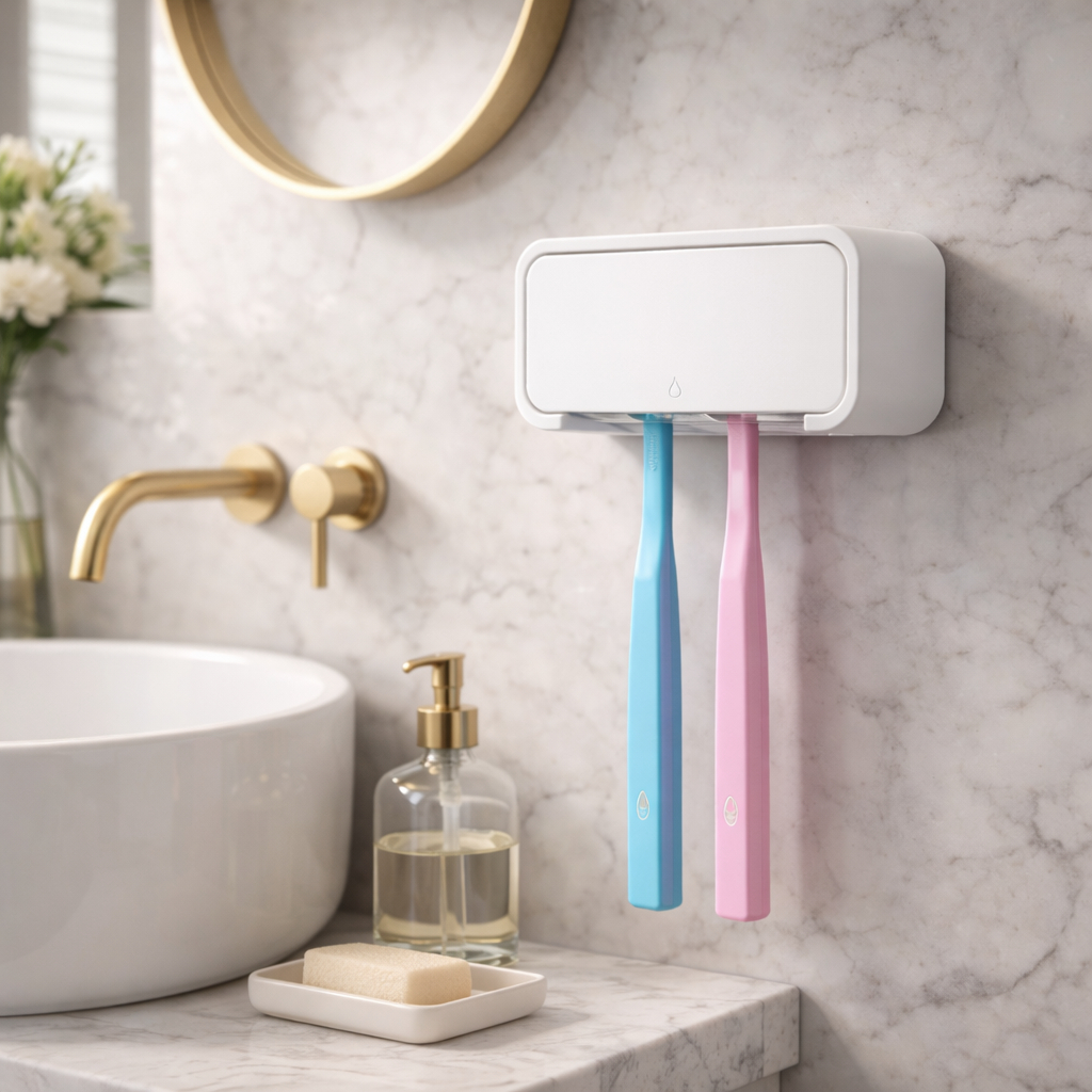 Porta Escovas de Dente de Parede sem Furos | Suporte para 4 Escovas com Fita Dupla Face em Oferta na Shopee