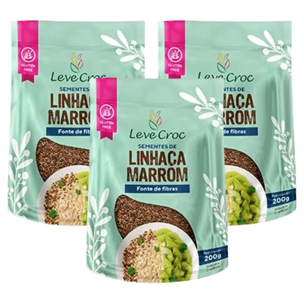 Linhaça Marrom Leve Croc Fonte De Fibras Sem Glúten 200g 3un