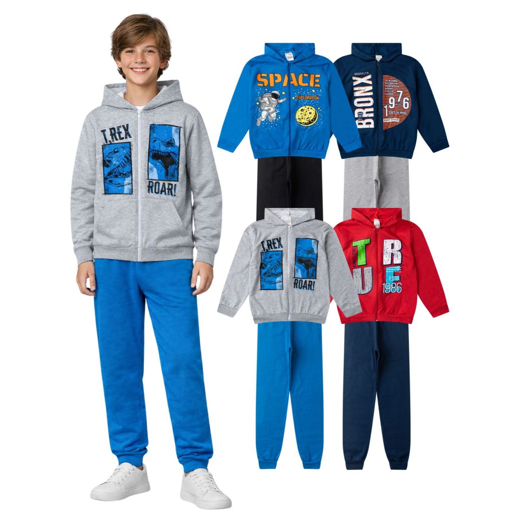 Kit Infantil 2 Conjunto Inverno Moletom Masculino Menino Roupa Barato 4 peças Atacado Calça e Casaco