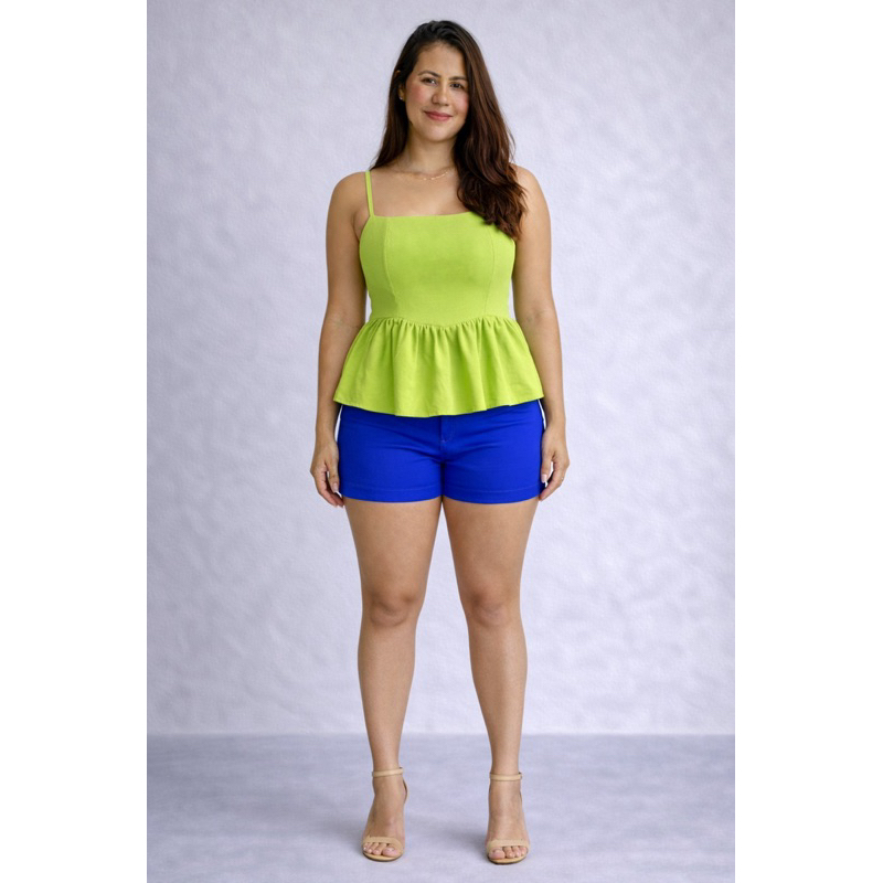 Blusa Batinha Alcinha Fina Costas Látex Babado Casual Tendência Feminina Moda Blogueira Blusinha Peplum Verão Regata