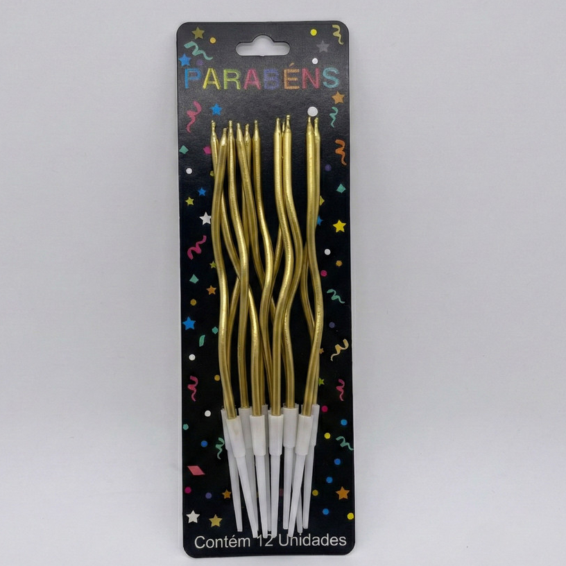 VELA PALITO TORCIDA DOURADA METALIZADA PARA COMEMORAÇÕES , 14CM, CARTELA C/ 12PÇS em Oferta na Shopee