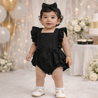 Romper Jardineira Liso Pretinho com Faixinha Tricoline 100% Algodão Body em Oferta na Shopee