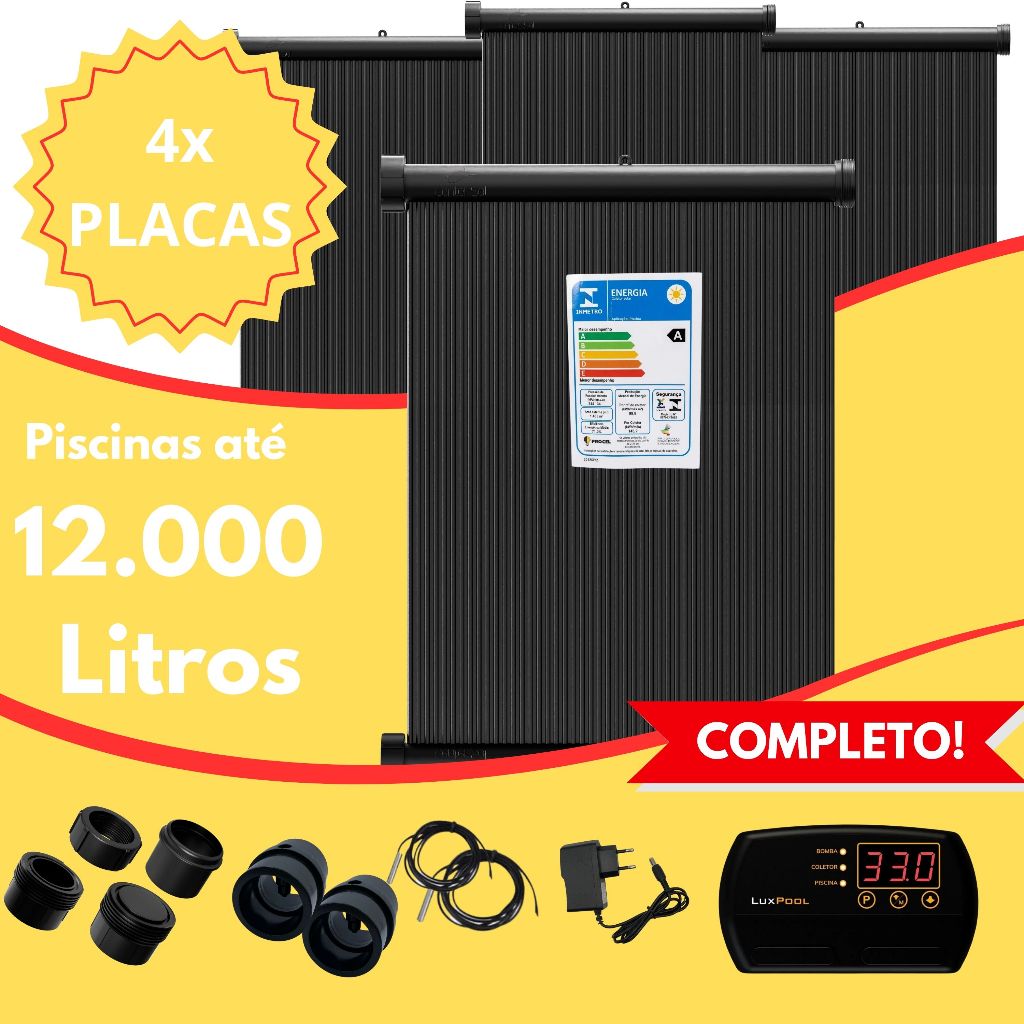 Aquecimento Piscina até 12 mill litros 4 placas, fechamento, controlador by Tholz e luvas