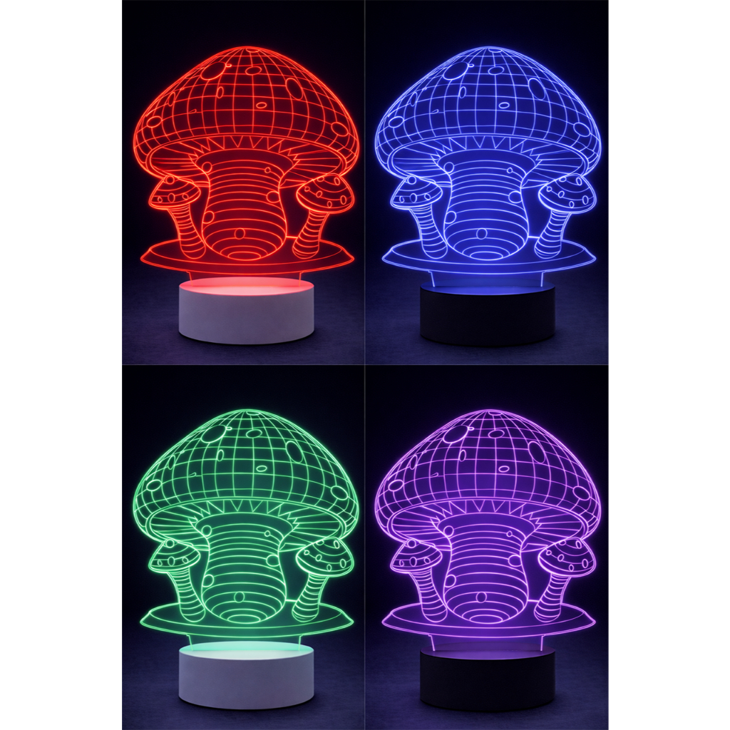 Luminária 3D Cogumelos Floresta Encantada LED Abajur Mesa Decoração Quarto Presente Criativo