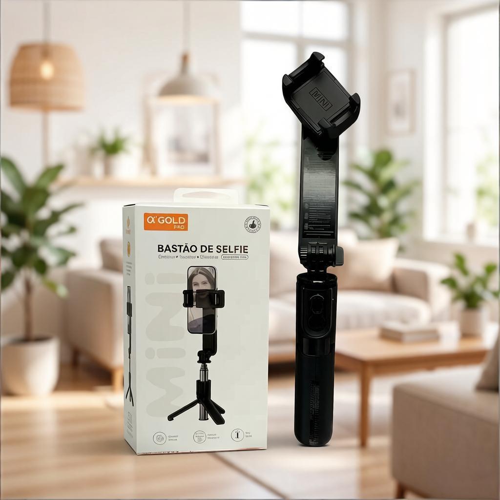 A'Gold Gimbal Portátil com Luz Suave para Celular – Estável Anti-vibração SLF-09 – Ideal para Vlog, Reels e TikTok