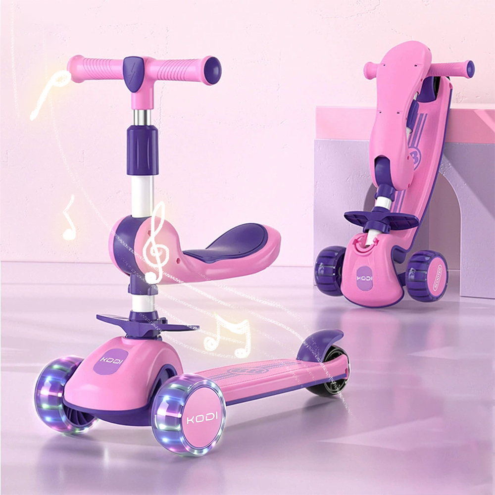 Patinete Infantil 3 Rodas De Led Musical Ajustável Dobrável Scooter Crianças e Guidão Ajustável -P15