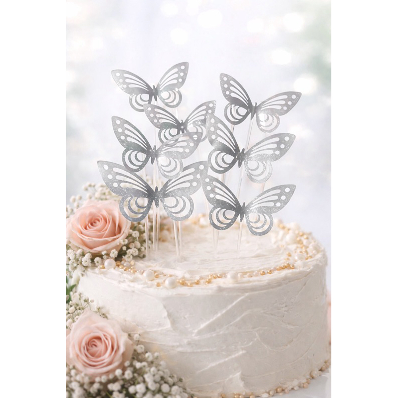 Borboleta Prata 5cm Lamicote | Aplique Decorativo para Festa, Lembrancinhas e Topo de Bolo