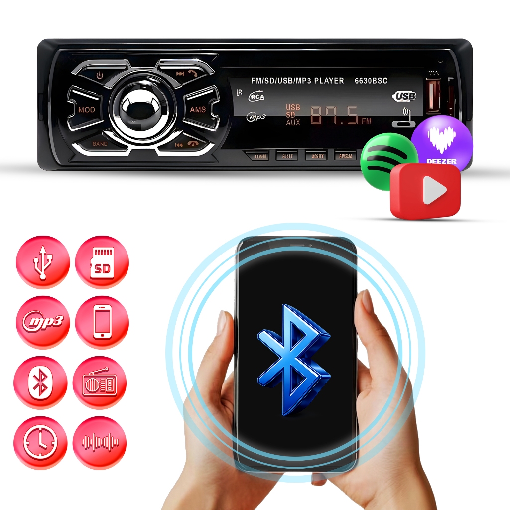 Rádio Automotivo Bluetooth Mp3 Player USB Sd Fm Som Automotivo Carro Universal