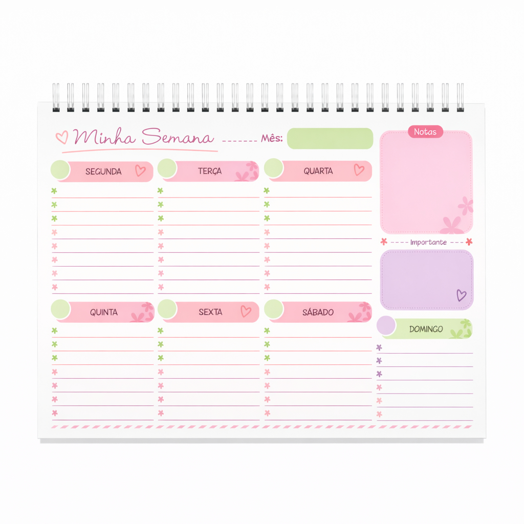 Planner Semanal Fofo Planejamento 2026 Cute 52 Folhas para se Organizar