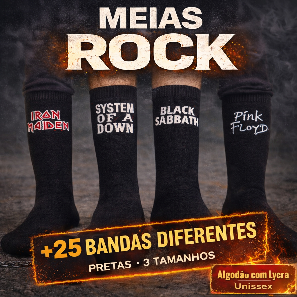 Meias Rock Cano Alto Varias Bandas Classic Rock Heavy Metal Punk Hardcore