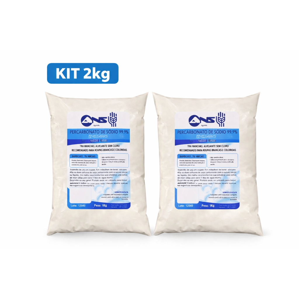 Kit 2kg Percarbonato de Sódio 99,9% - Ecológico e Sem Cloro