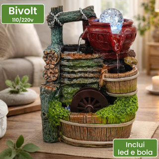 Fonte de Água Cascata Jarros com Bola Roda Giratoria Decorativa em Resina 3 Quedas Bivolt em Oferta na Shopee
