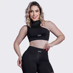 Cropped Academia Fitness Preto Embutido Zero Transparência Lux AQN SPORT