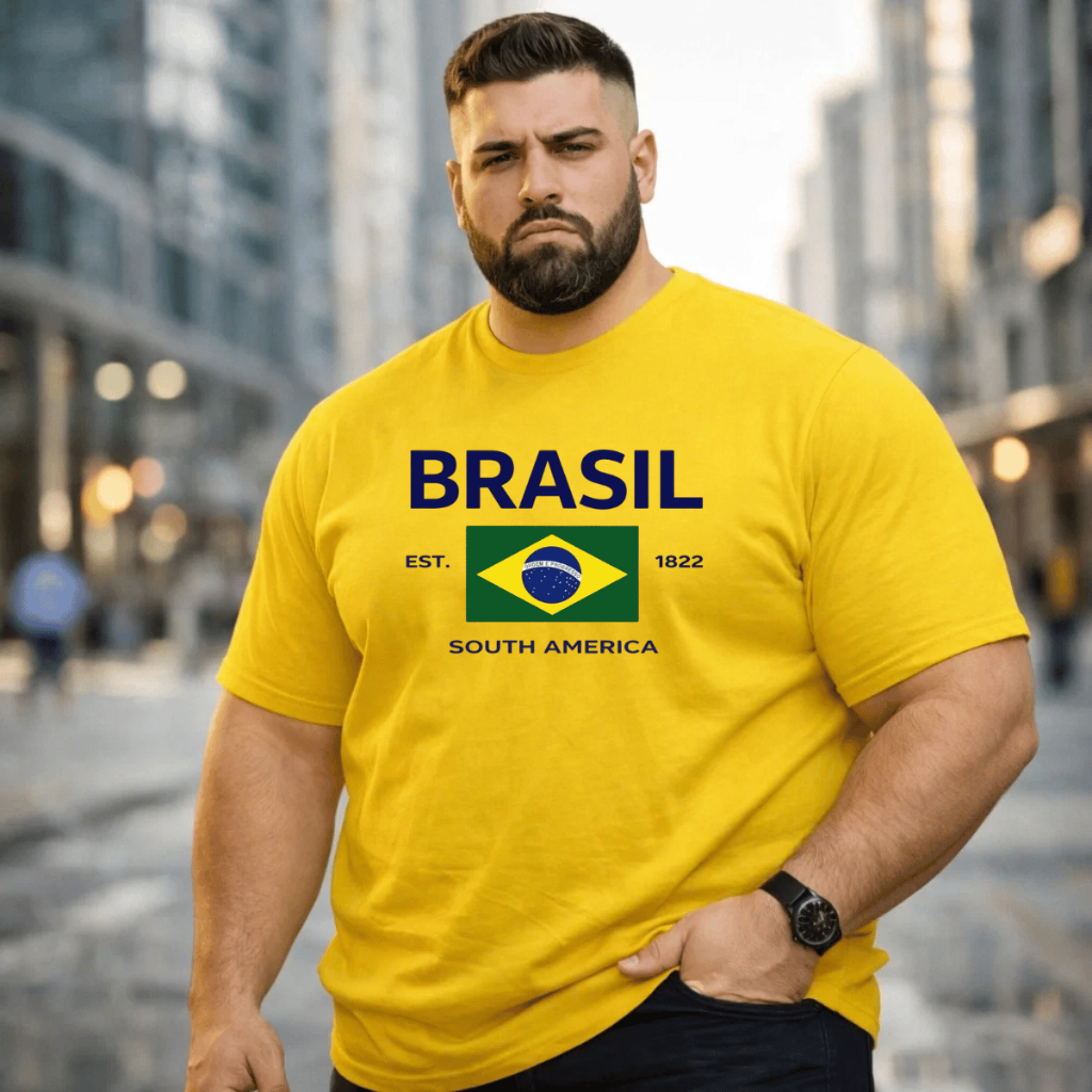 Camiseta Masculina Plus Sise Estampada Brasil America Blusa 100% Algodão em Oferta na Shopee