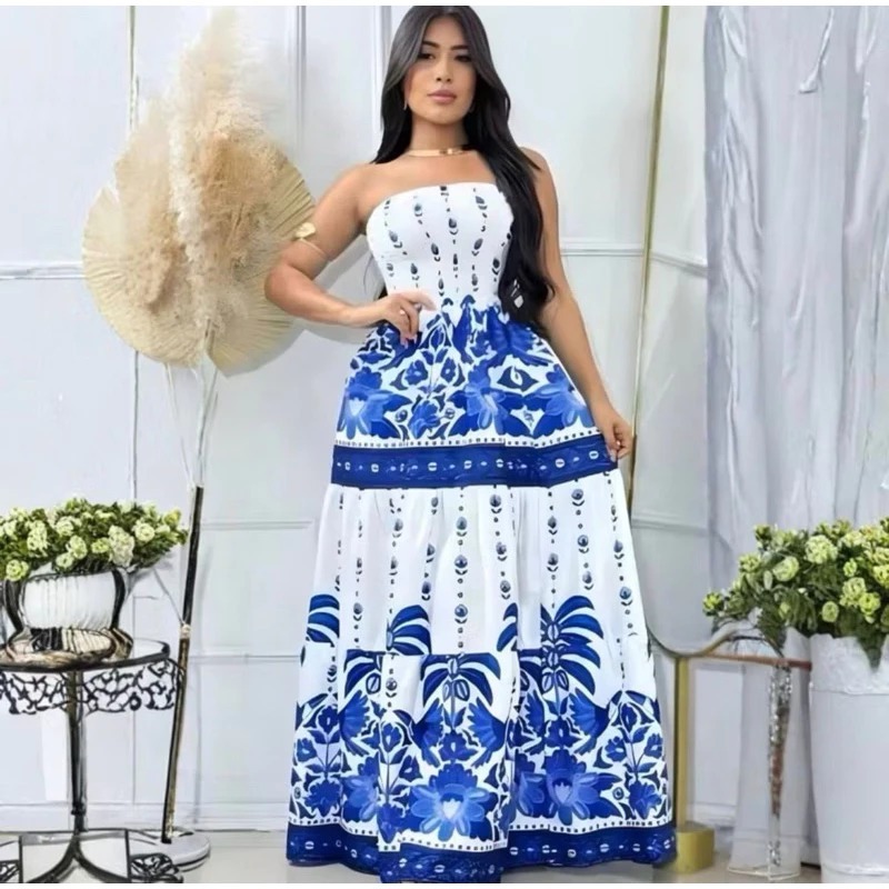 Vestido Tropical Longo Tomara que Caia Estampado - Moda Feminina 2025 ENVIO RÁPIDO