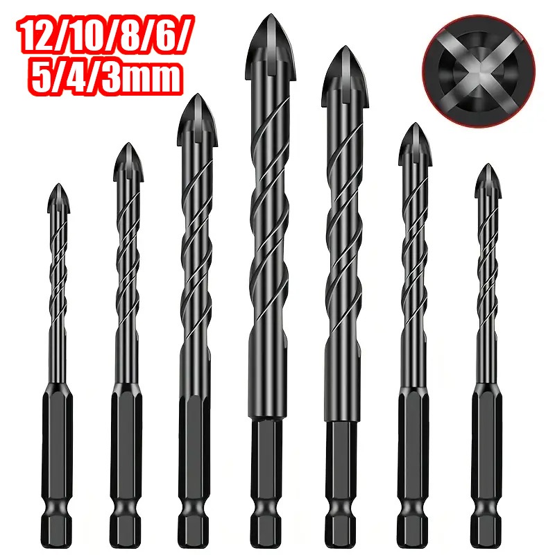 Kit 7 Brocas de carboneto Triangular Titânio Profissionais 3-12mm Para Fura Tudo