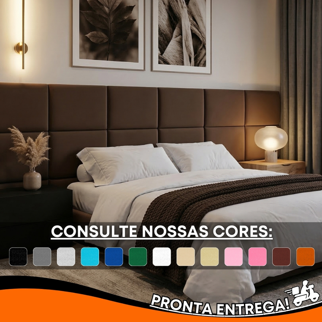 Cabeceira de Cama Modulada Adesiva Estofada Box Solteiro Casal Queen King - Placas de 40x30cm em Oferta na Shopee