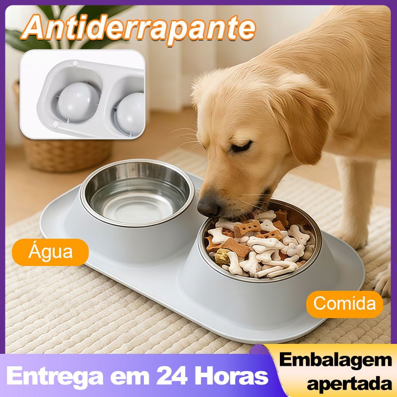 Comedouro Bebedouro 2 em 1 Tigela Aço Inox Removível Cachorro Gato Petantiderrapante em Oferta na Shopee