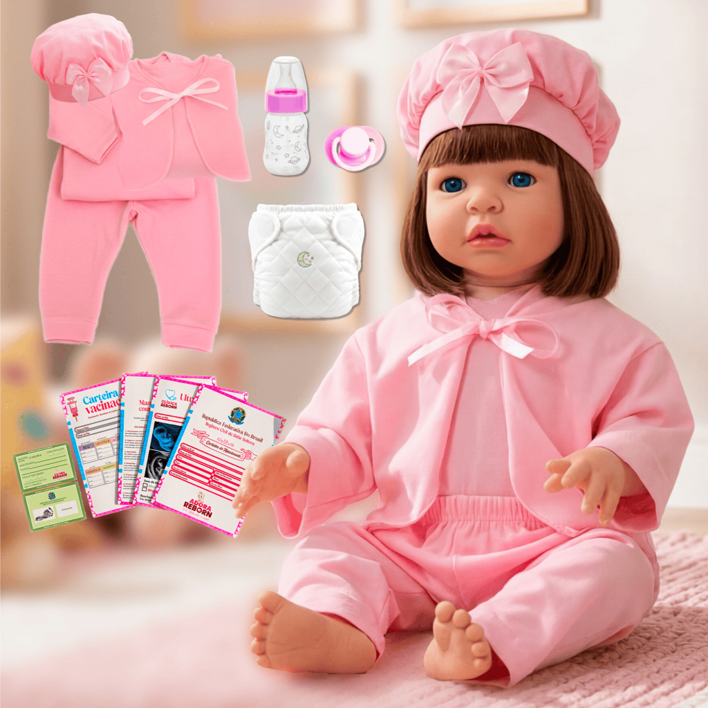 Boneca Bebê Reborn Silicone Realista Menina Com Kit e Roupinha Pode dar Banho