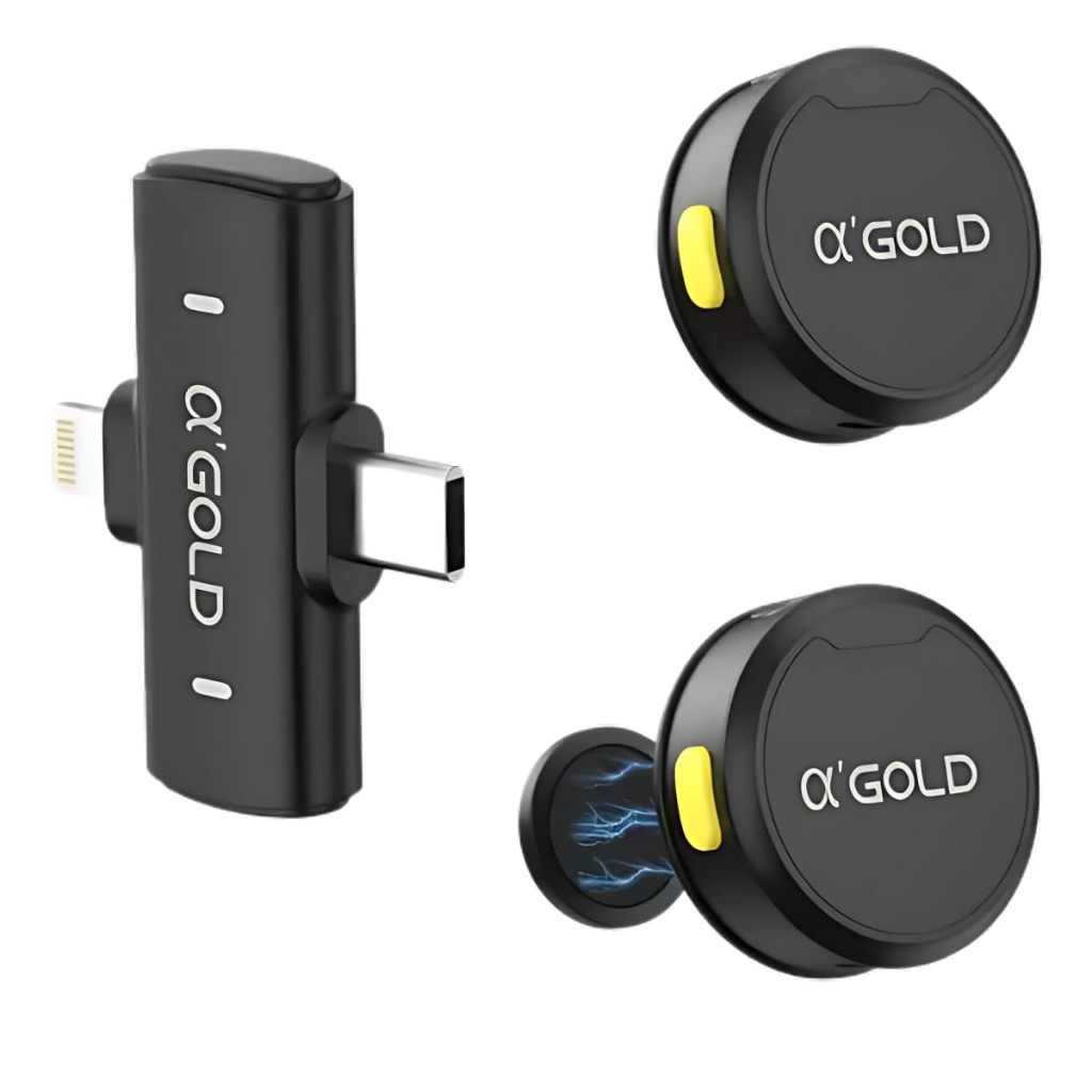 Microfone De Lapela Sem Fio Magnetico 2 Em 1 Lightning E Type-c AGOLD MCF-38D