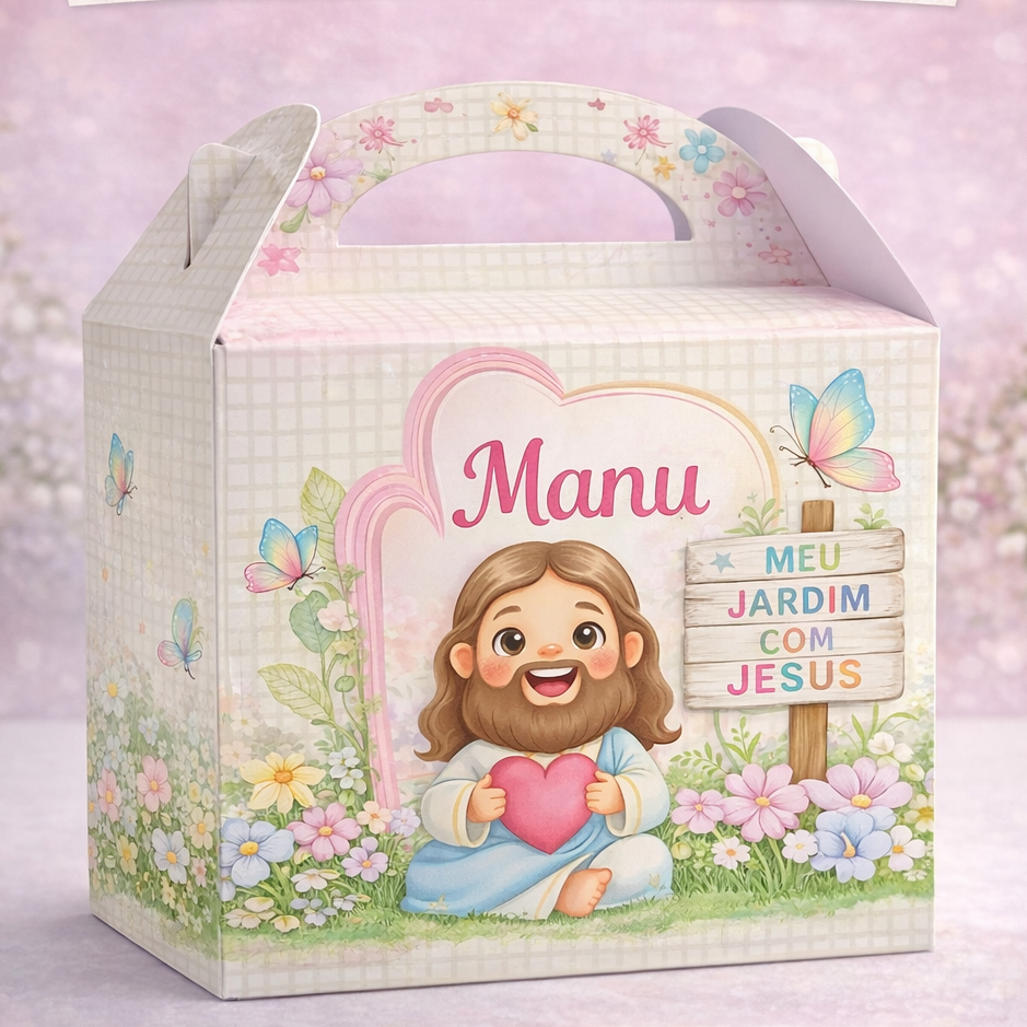 Maletinha - caixinha -  Jardim com Jesus Personalizada | Lembrancinha Religiosa Infantil - Pegue e Monte