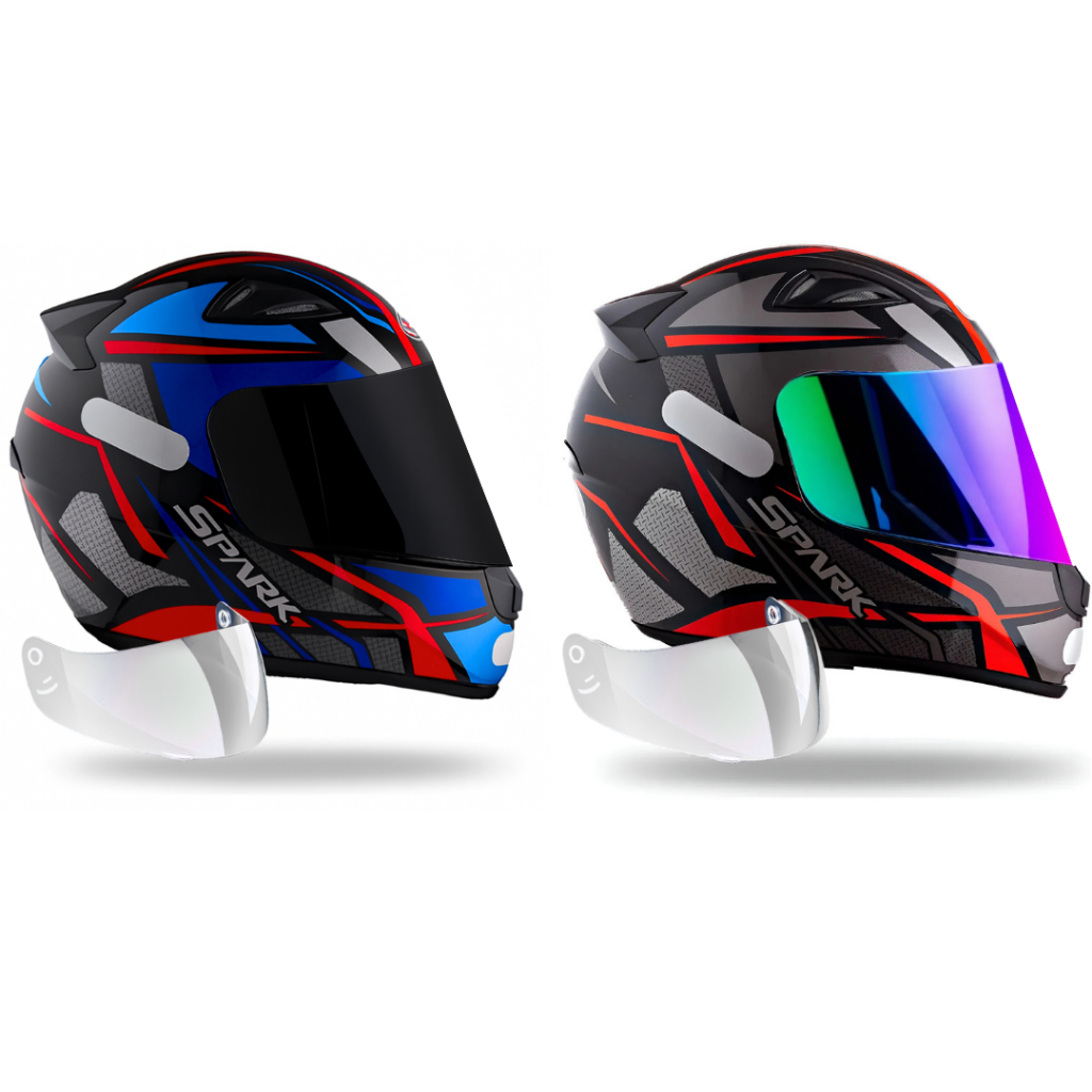Kit 2 Capacete Ebf Azul E Vermelho + Viseira Fumê/camaleão
