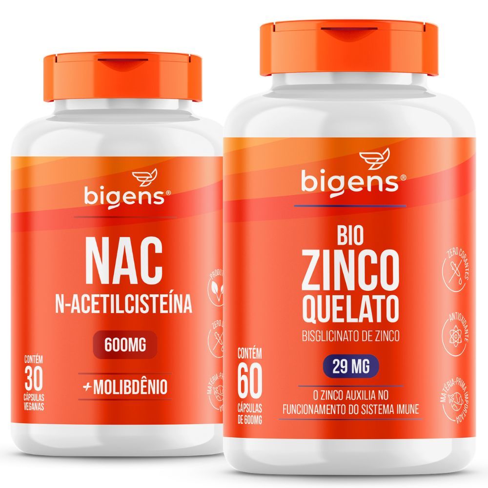 Kit Imunidade NAC 600mg + Zinco Quelato 29mg Bigens | Antioxidante e Defesa do Organismo