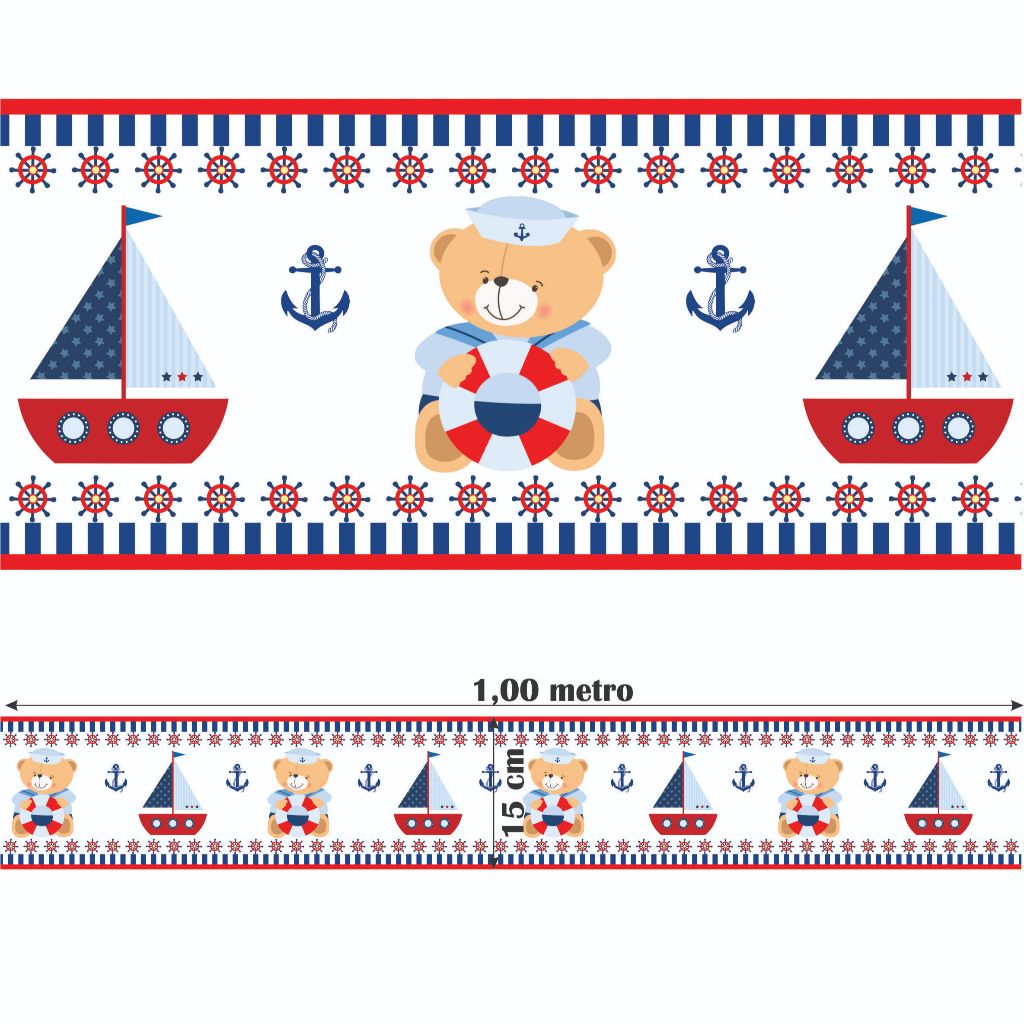 Faixa Decorativa de Parede Infantil Quarto de Bebê Marinheiro Menino | Decoração Quarto Bebê Menino