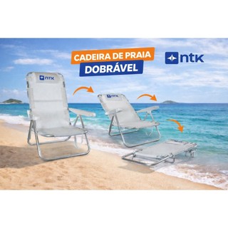 Cadeira De Praia Piscina Reclinável 5 Posições Alumínio Verão Branco Nautika