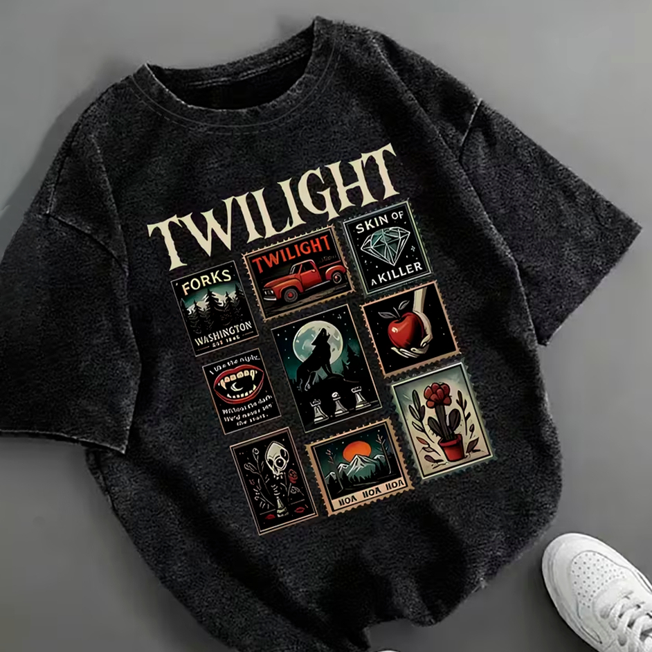 Camiseta Estonada Vintage Algodão Filme Crepúsculo Twilight Vampiro Forks Bella Edward Streetwear