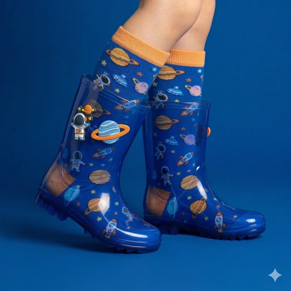 Botas Galochas Infantil Masculinas Cano Alto Impermeável Astronauta Chuva Menino