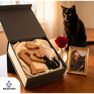 Escultura de Pet Mulher e Gatinho Personalizada em MDF – Presente Perfeito para Quem Ama Gatos em Oferta na Shopee